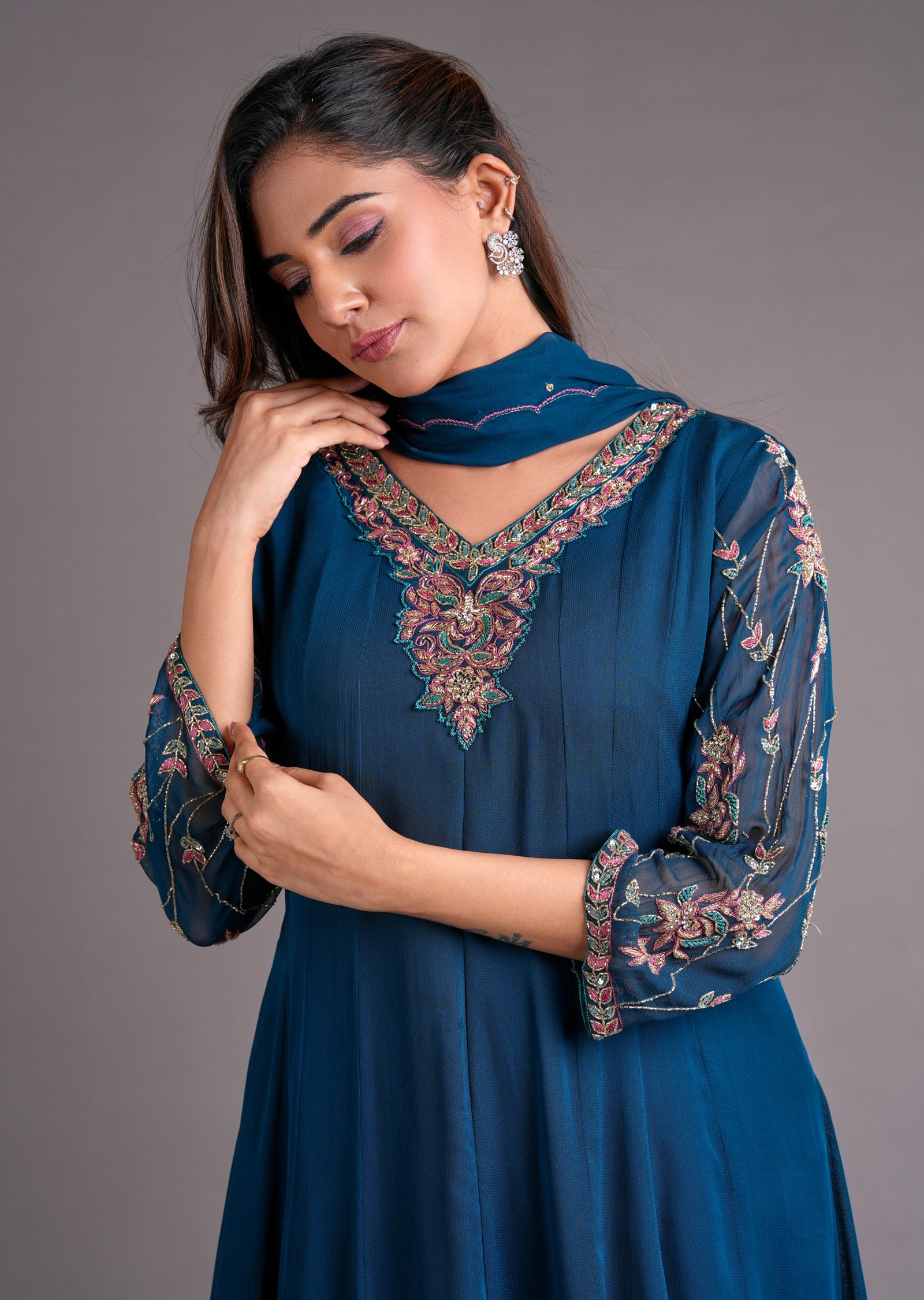 Teal Blue Georgette Anarkali Suit