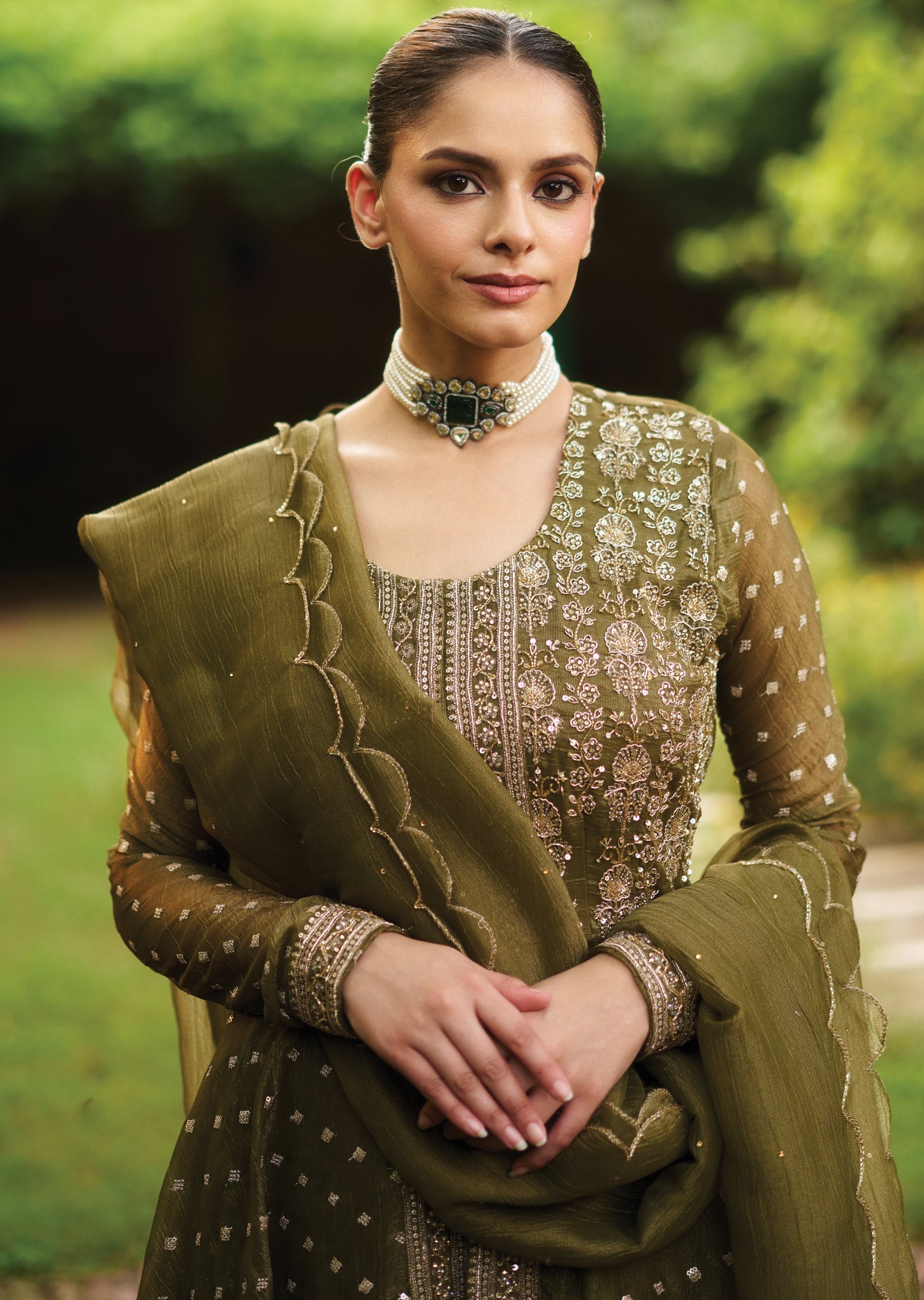 Mehendi Green Tissue Anarkali Suit