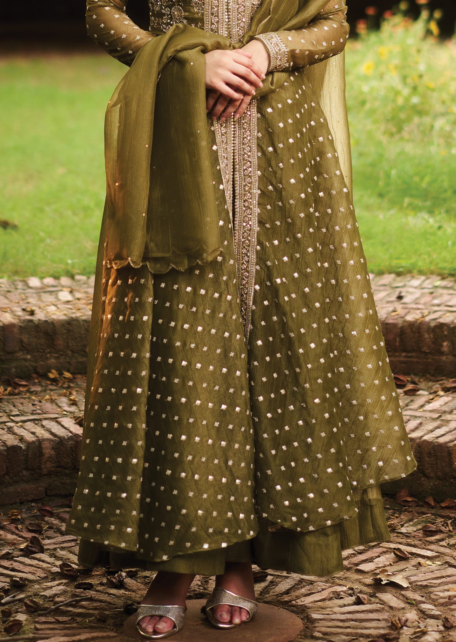 Mehendi Green Tissue Anarkali Suit