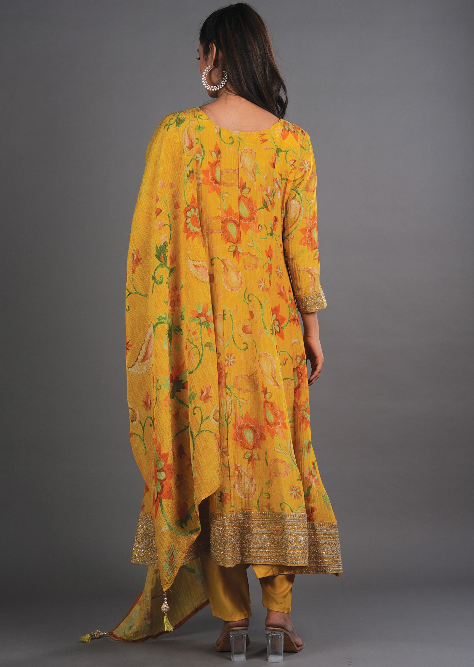 Yellow Tissue Anarkali Suit