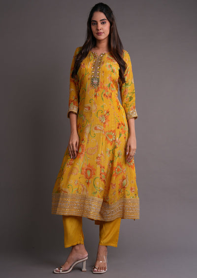 Yellow Tissue Anarkali Suit