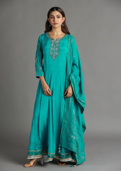 Rama Blue Chinnon Anarkali Suit