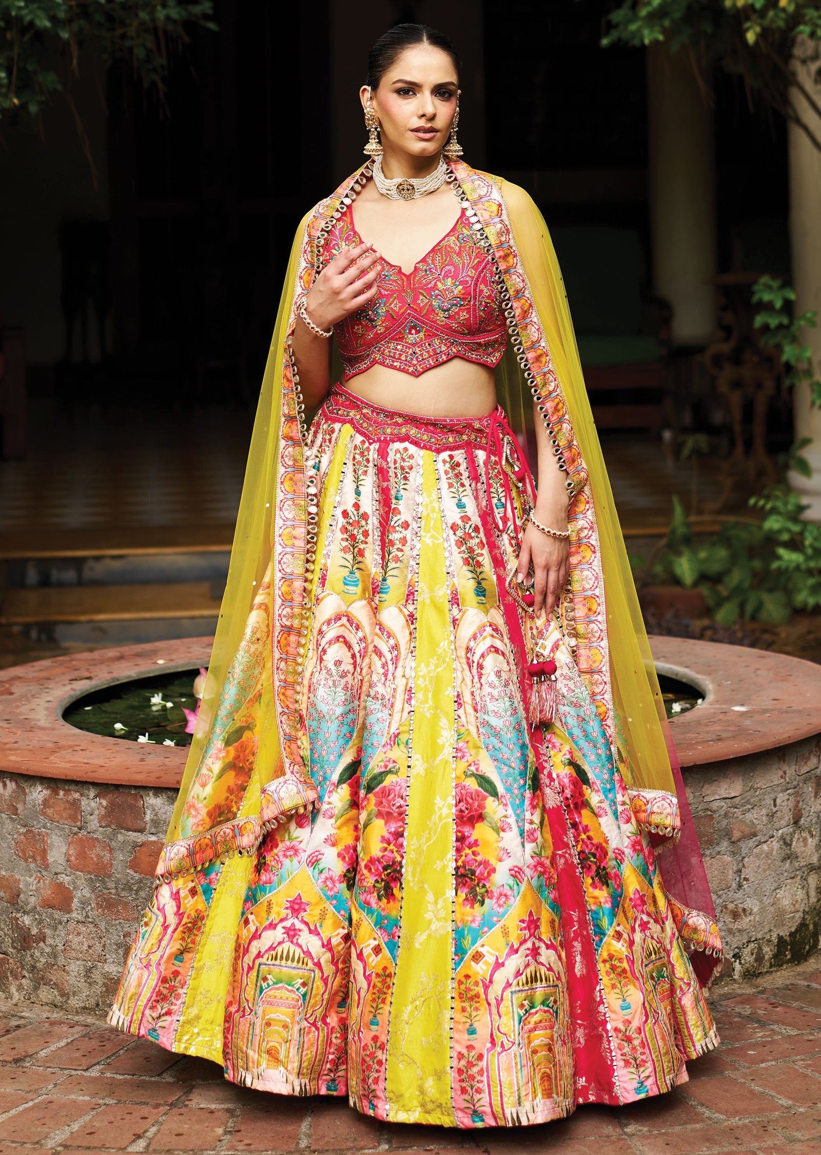 Multi Colour Silk Lehenga