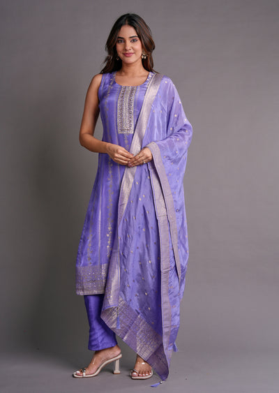 Lavender Tissue Silk Straight Cut Suit