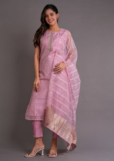 Light Pink Organza Straight Cut Suit