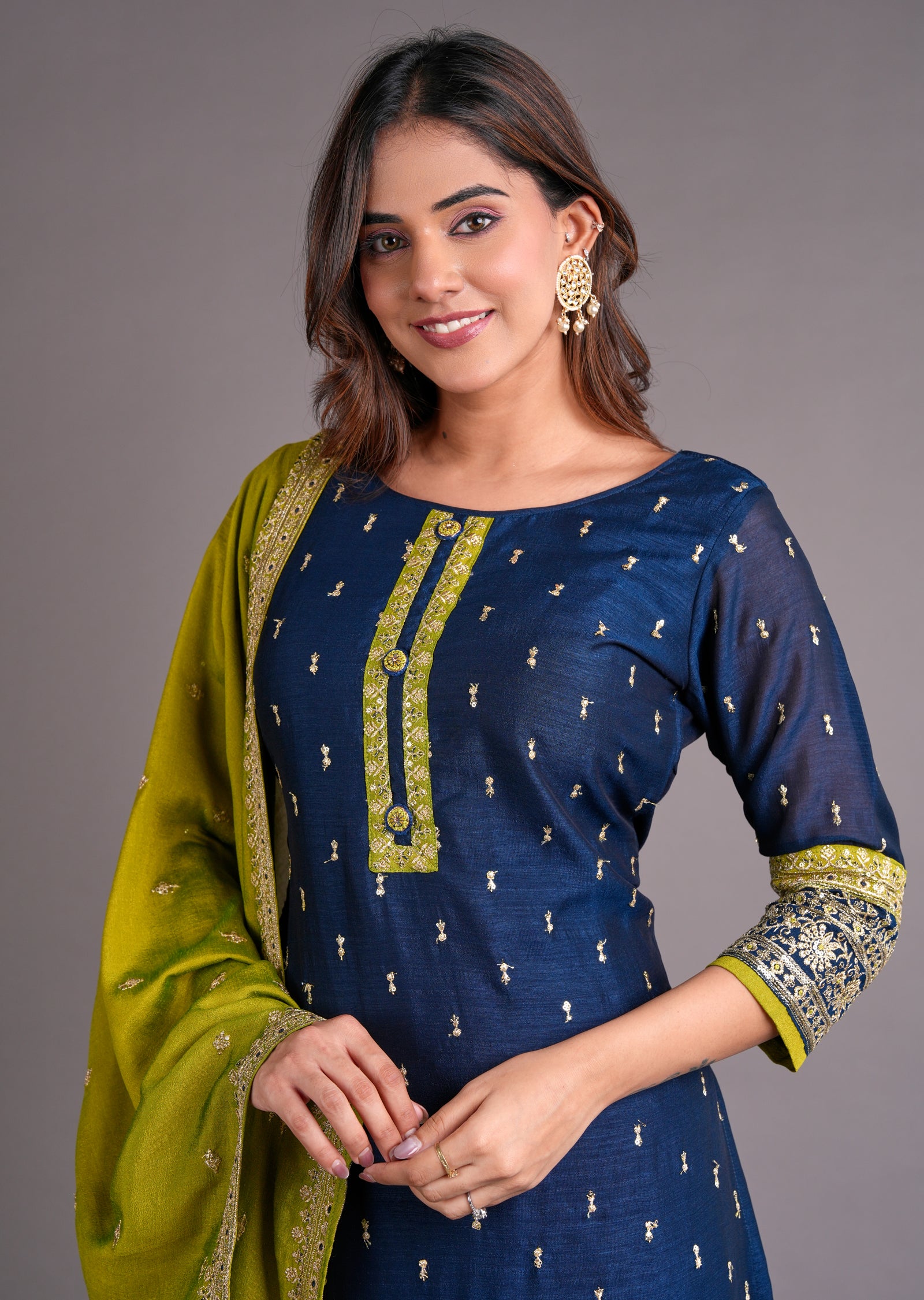 Navy Blue Silk Straight Cut Suit