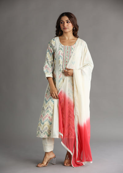 Off White Cotton Anarkali Suit