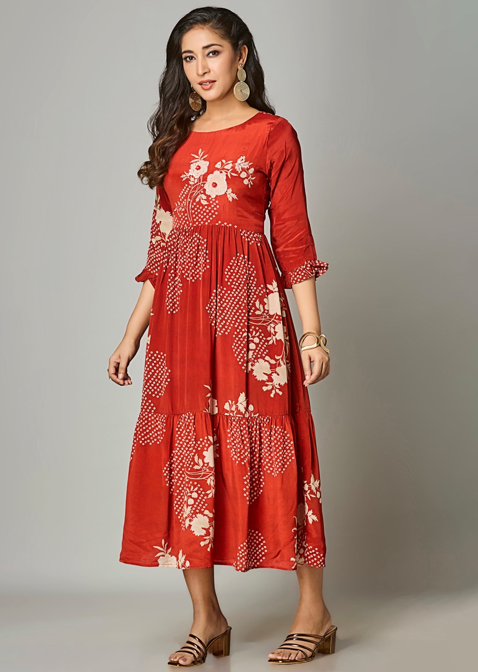 Rust Crepe Midi Dress