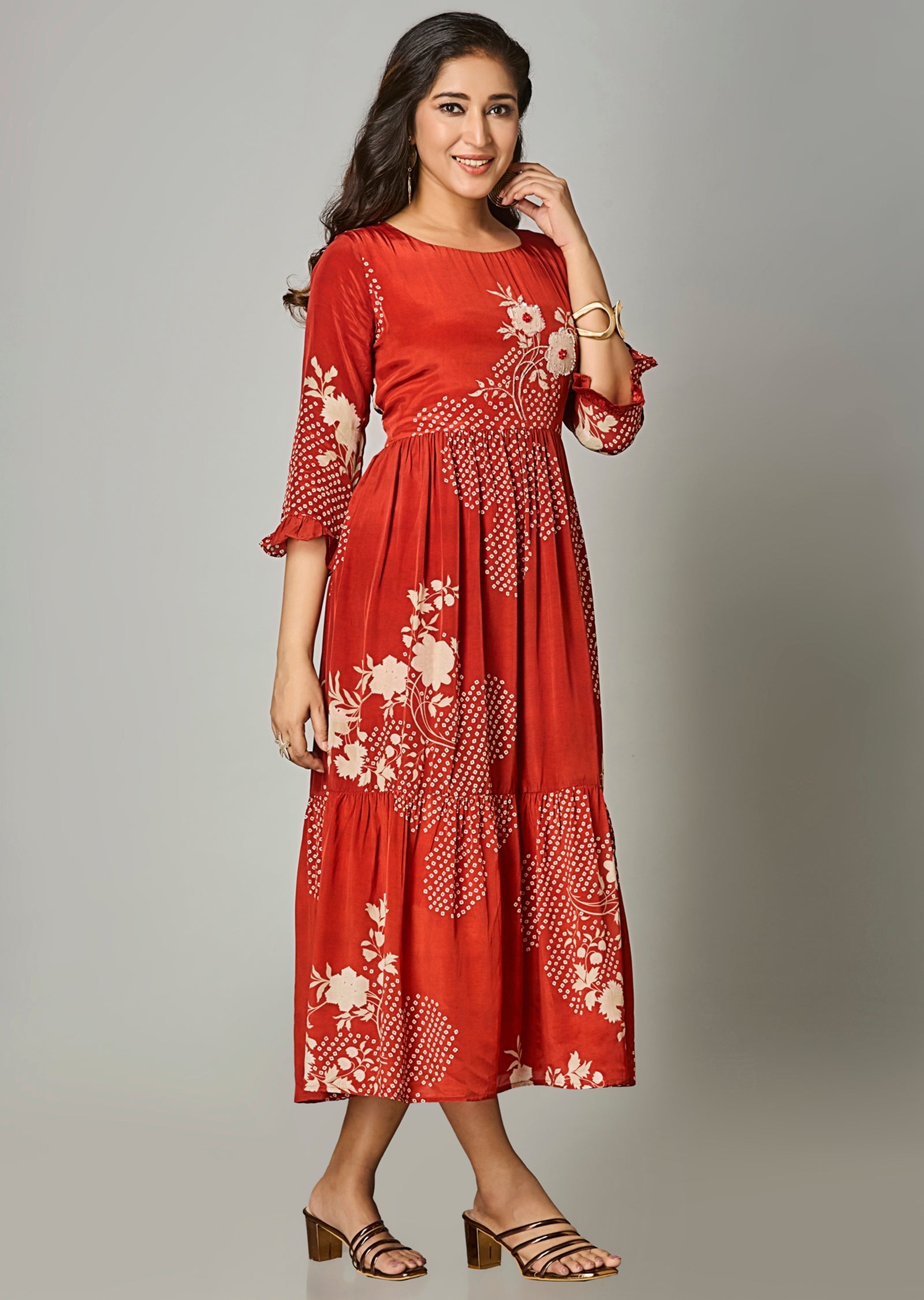 Rust Crepe Midi Dress