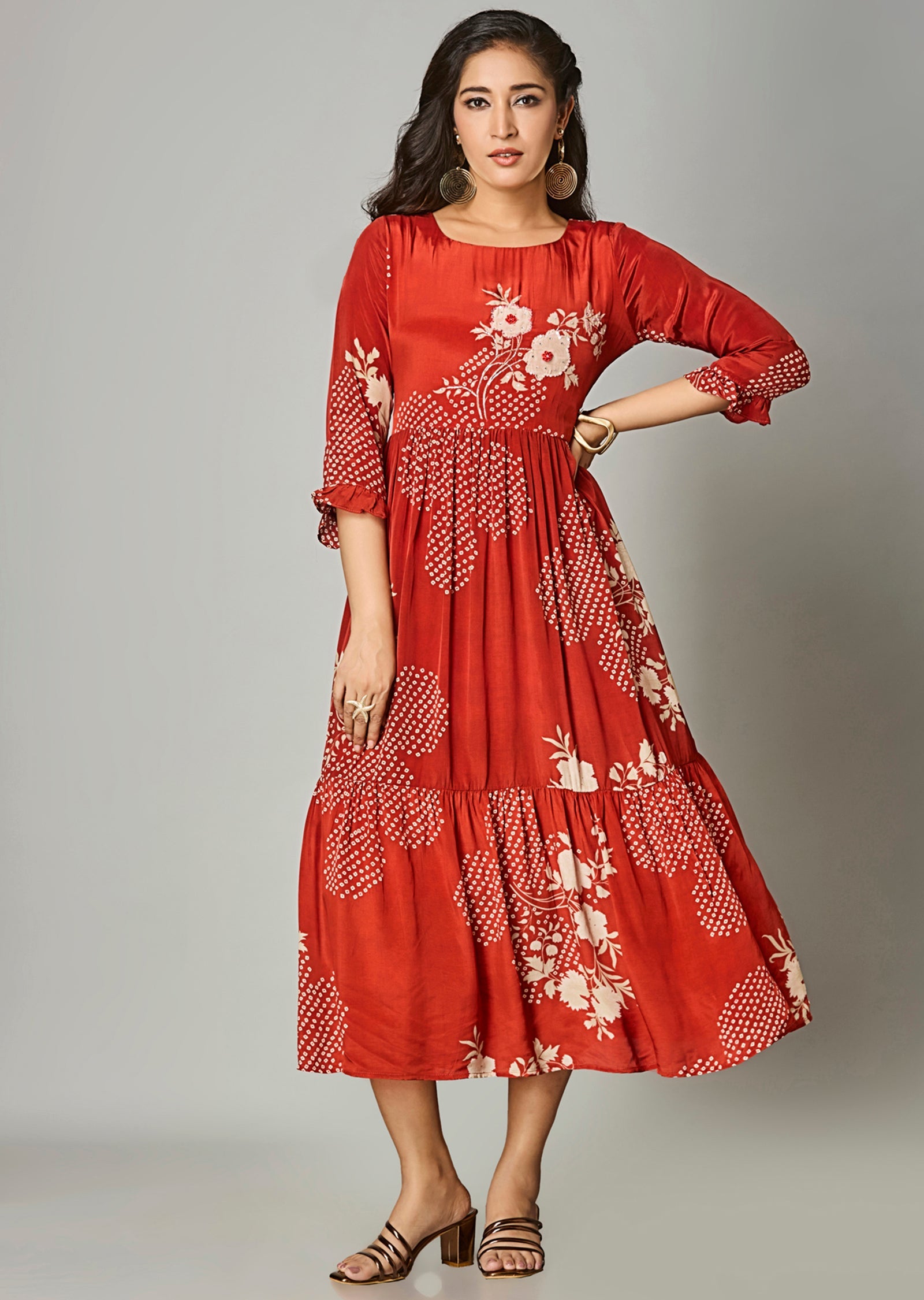 Rust Crepe Midi Dress
