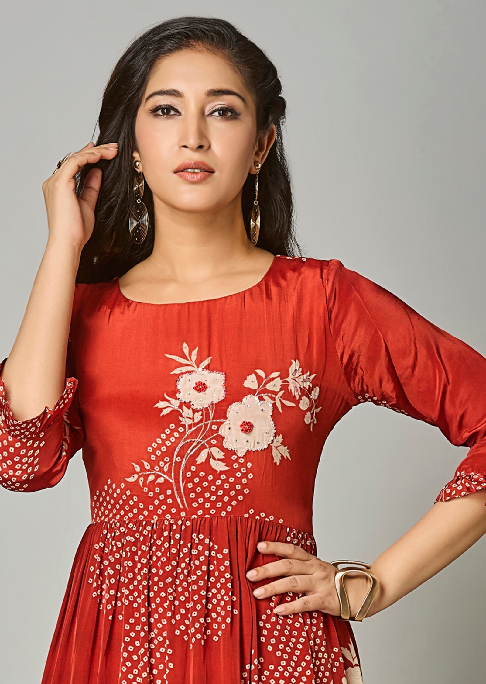 Rust Crepe Midi Dress