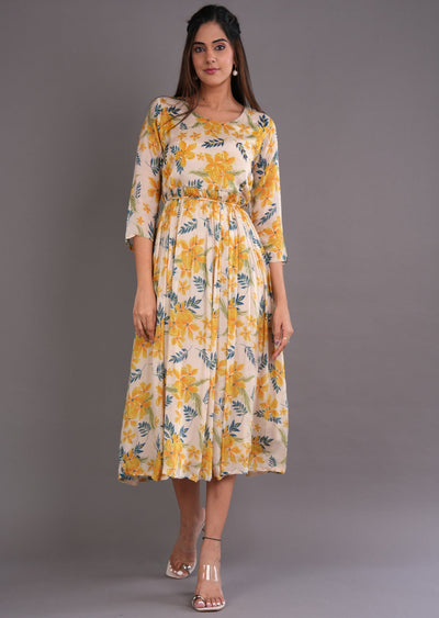 Beige Chinnon Midi Dress