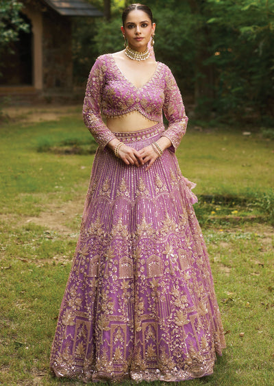 Lavender Net Lehenga Set