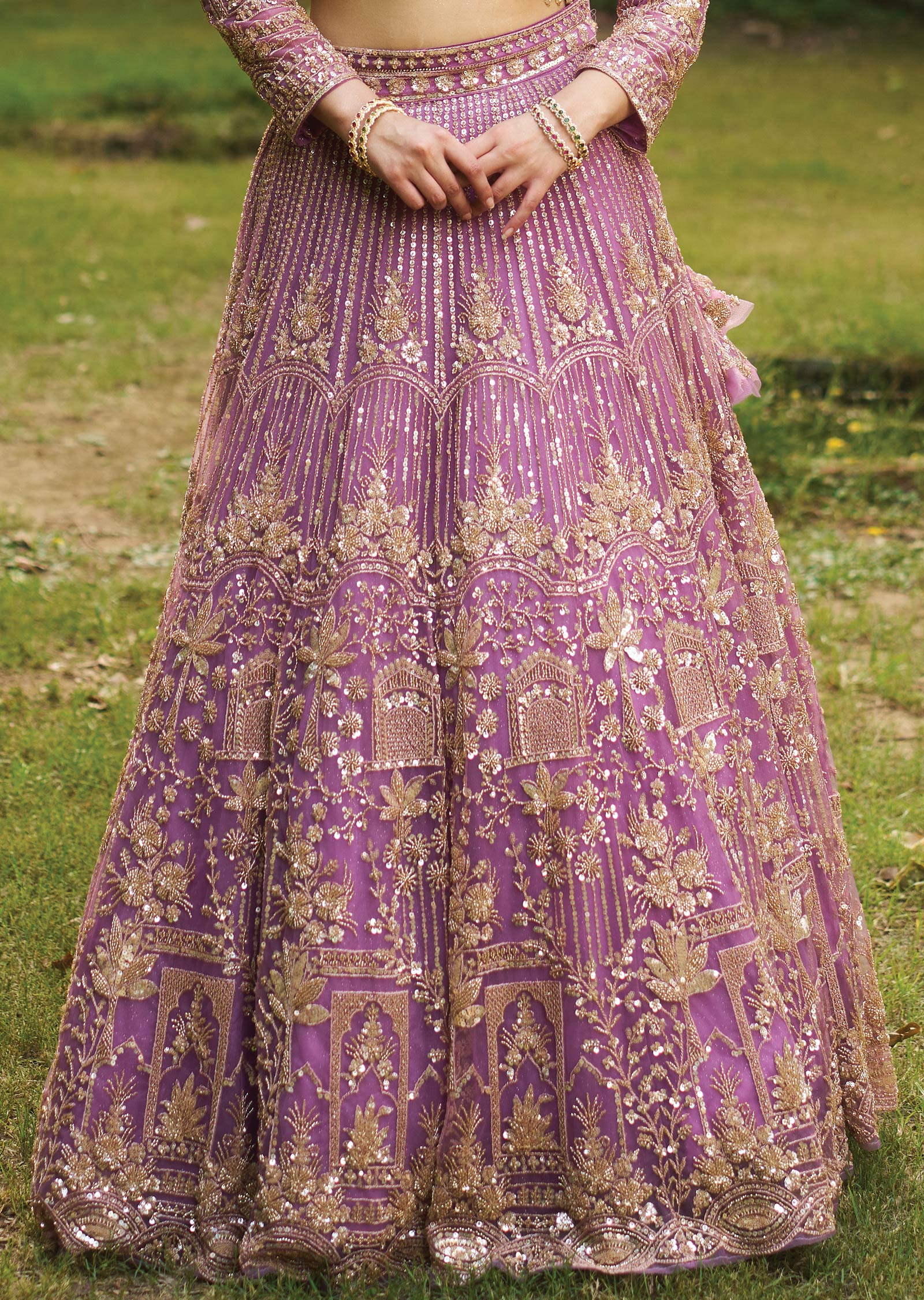 Lavender Net Lehenga Set
