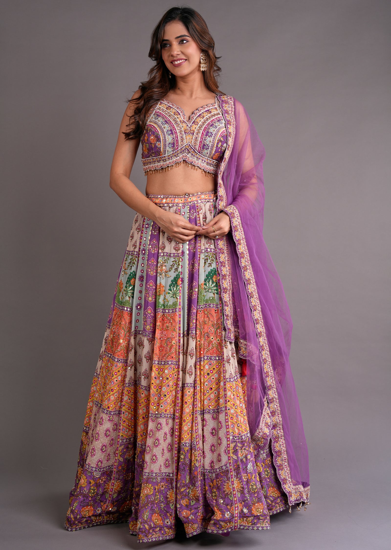 Multi Colour Silk Lehenga