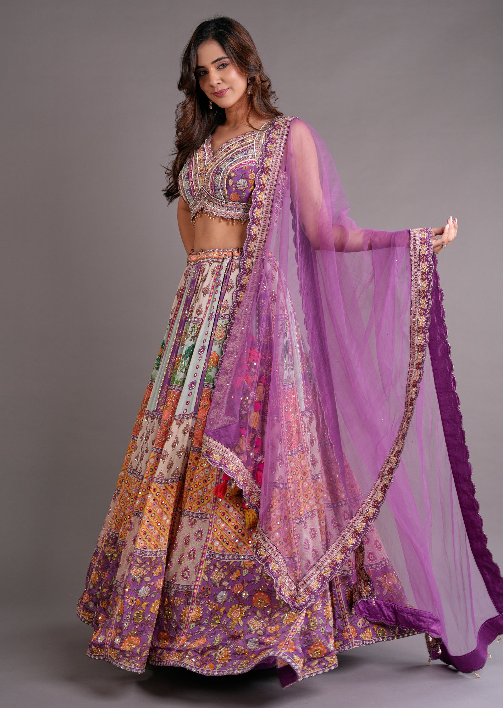 Multi Colour Silk Lehenga