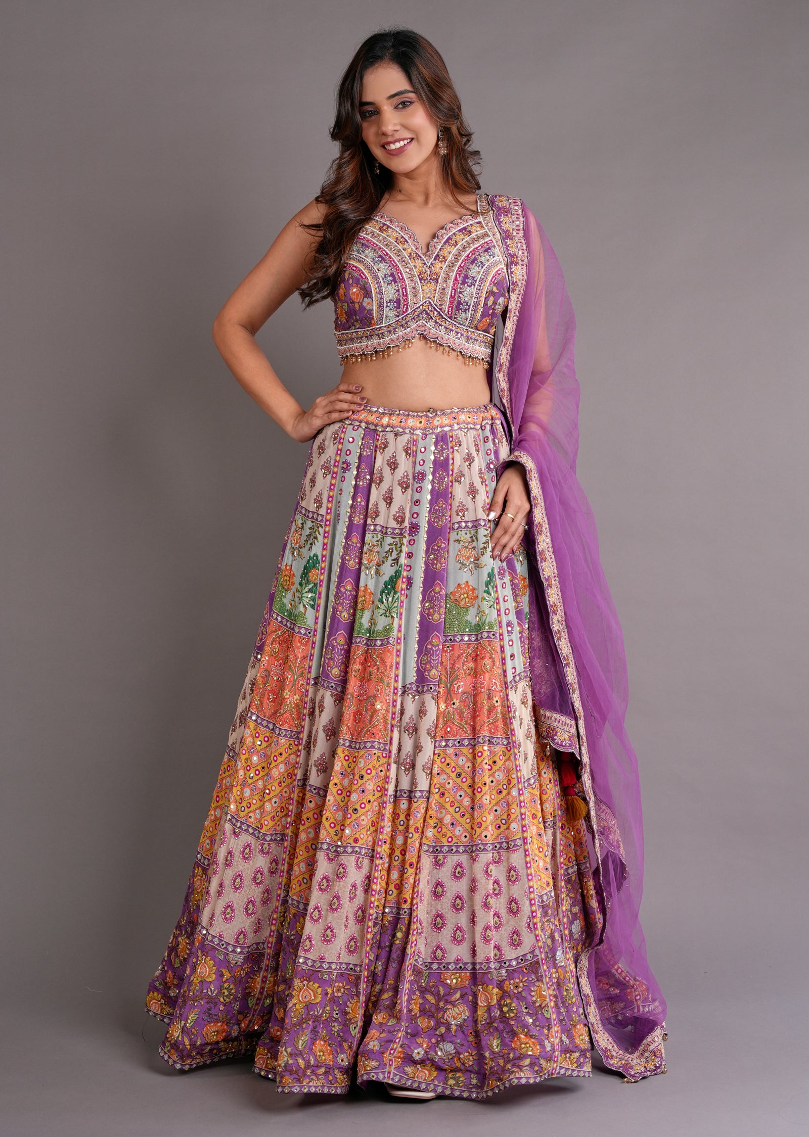 Multi Colour Silk Lehenga
