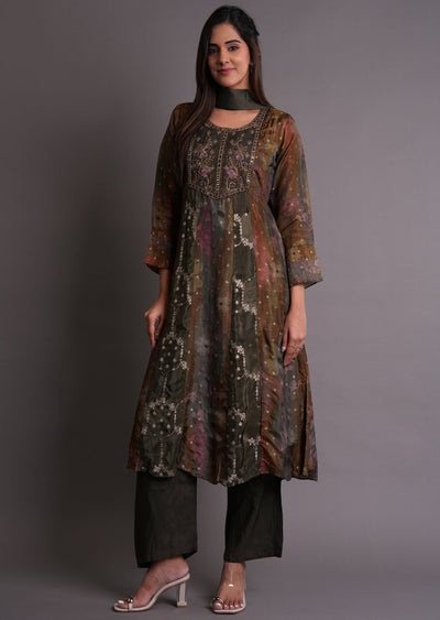 Mehendi Green Tissue Anarkali Suit