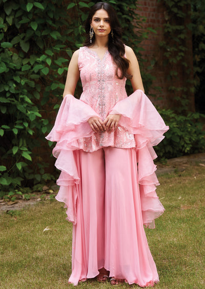 Light Pink Georgette Sharara Set