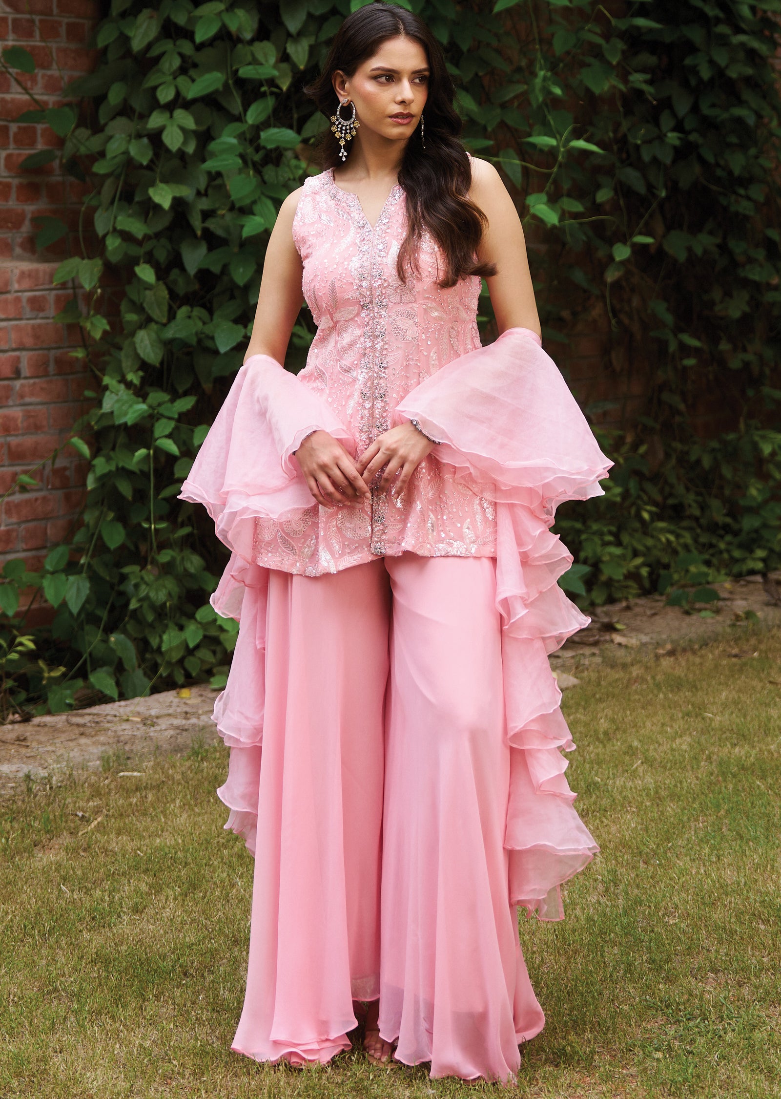 Light Pink Georgette Sharara Set