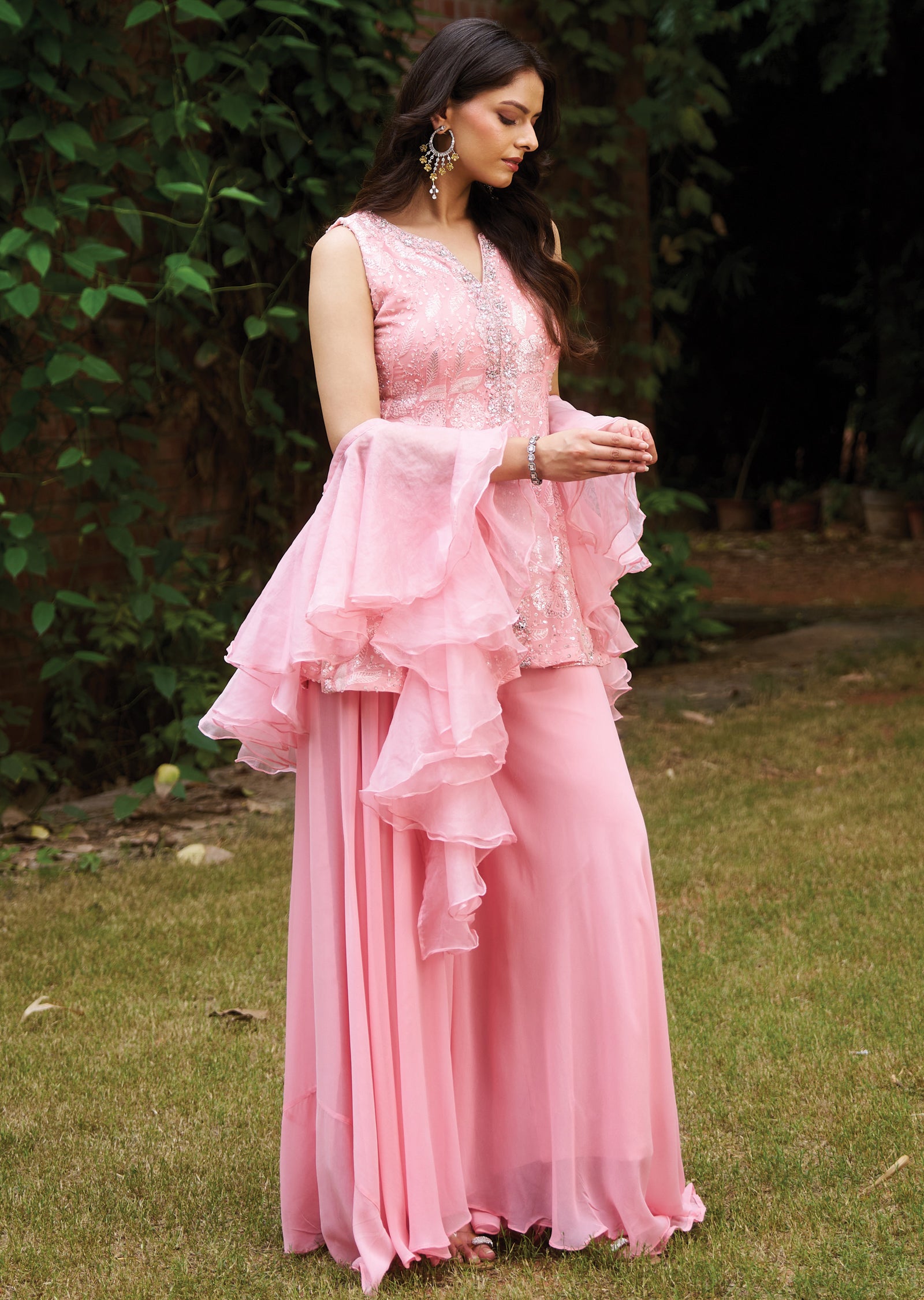 Light Pink Georgette Sharara Set