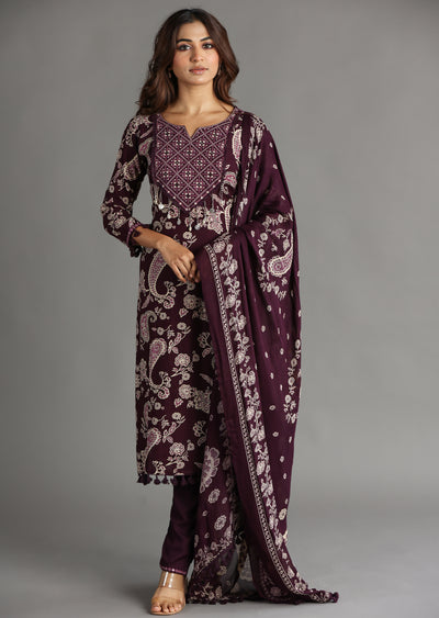 Wine Reyon Straight Cut Suit