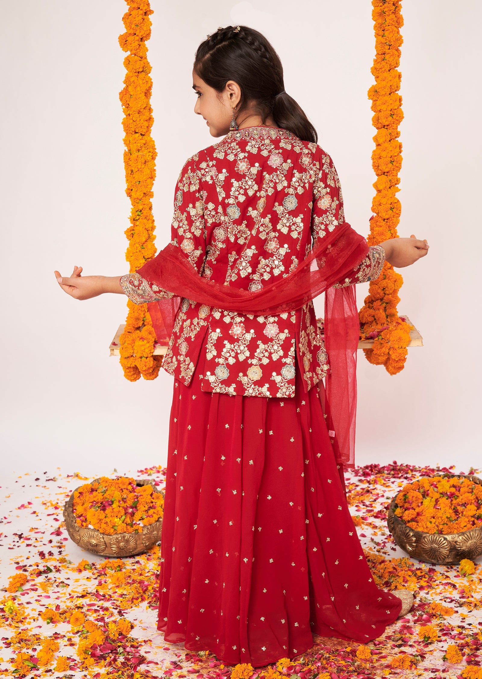 Maroon Georgette Gharara Set