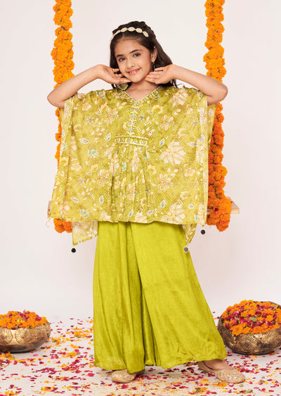Mehndi Green Chinnon Gharara Set
