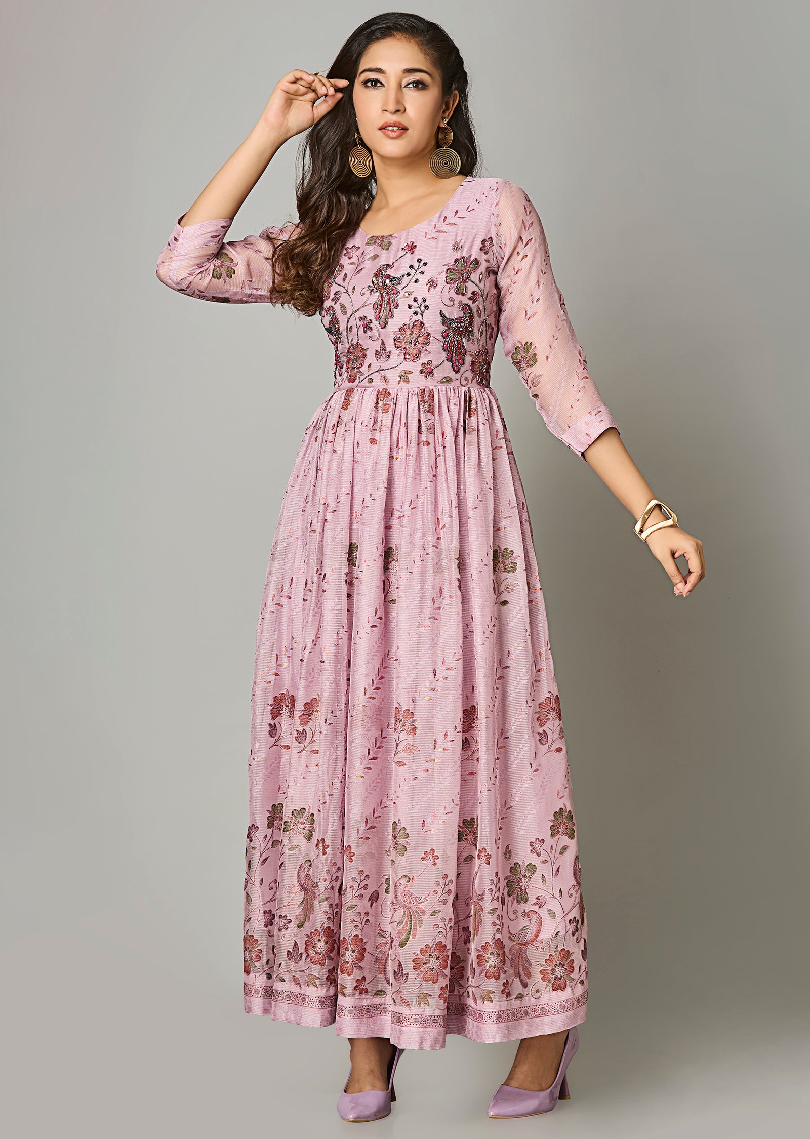 Onion Pink Chinnon Long Dress