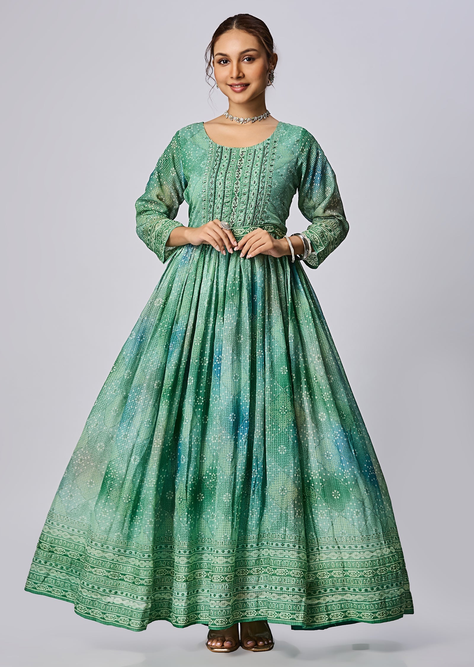 Light Green Chinnon Long Dress
