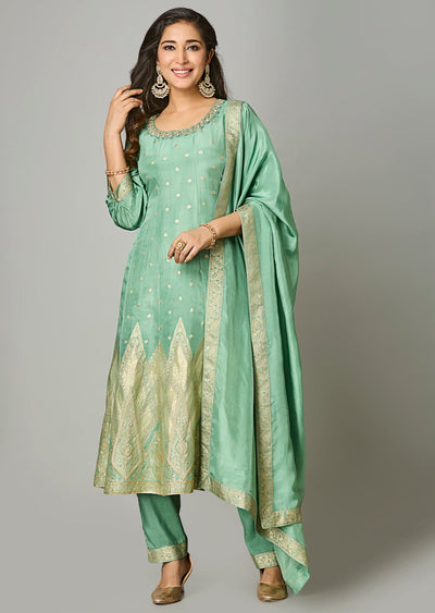 Dusty Green Silk Anarkali Suit