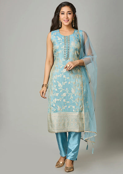 Dusty Blue Tissue Straight Cut Suit