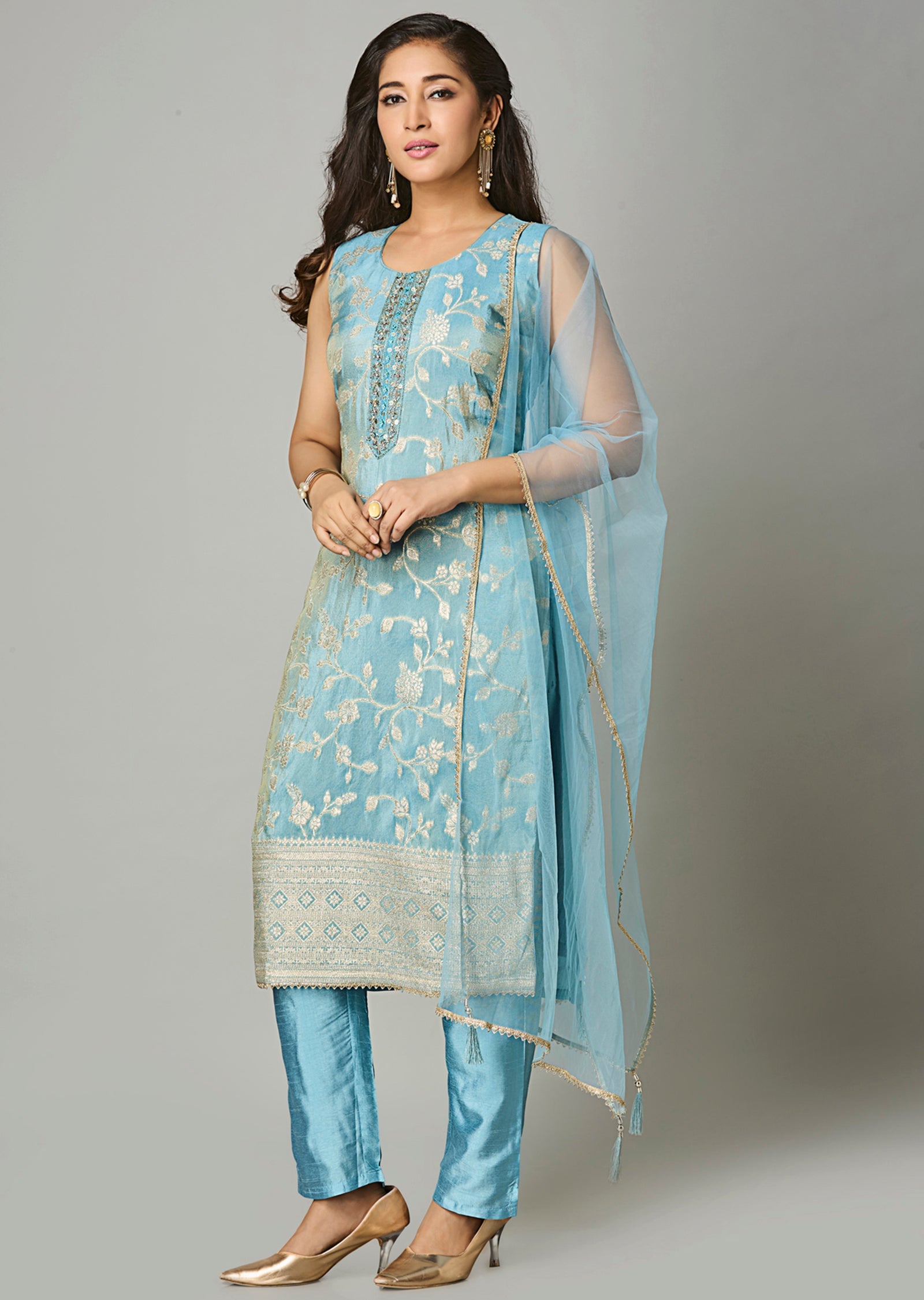 Dusty Blue Tissue Straight Cut Suit