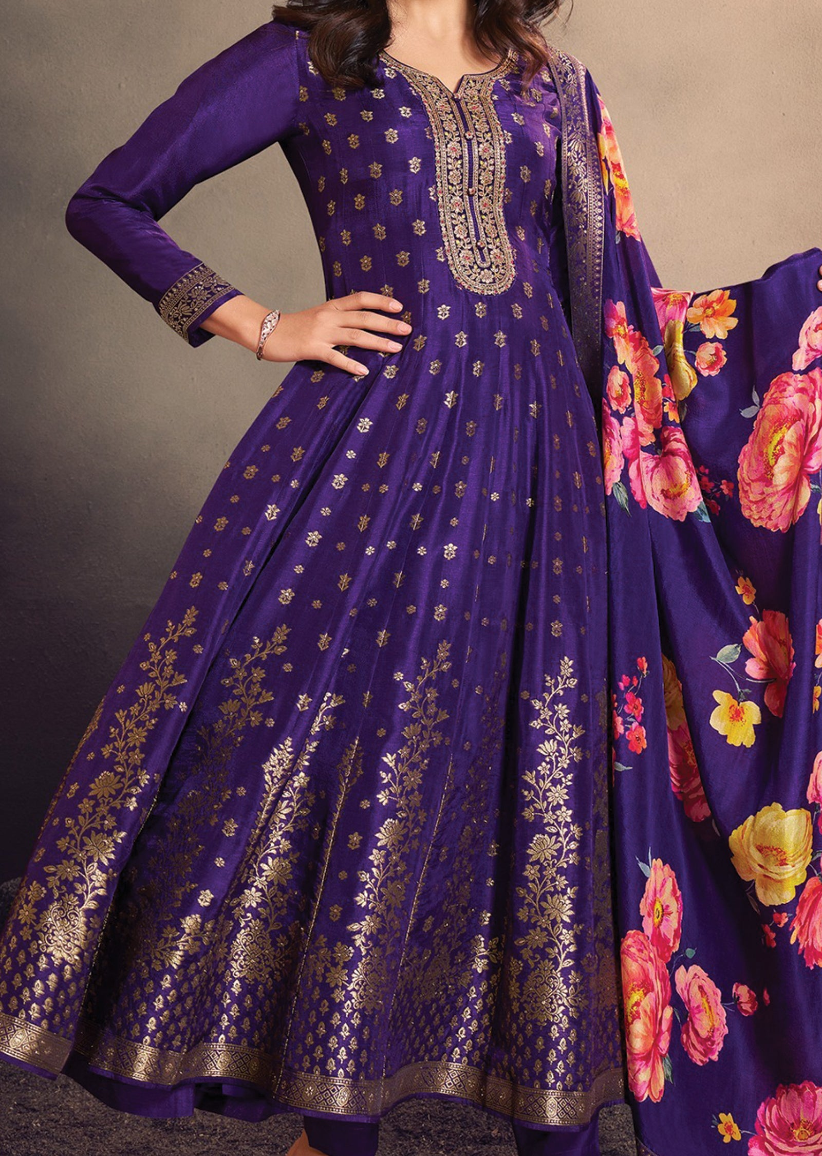 Purple Silk Anarkali Suit