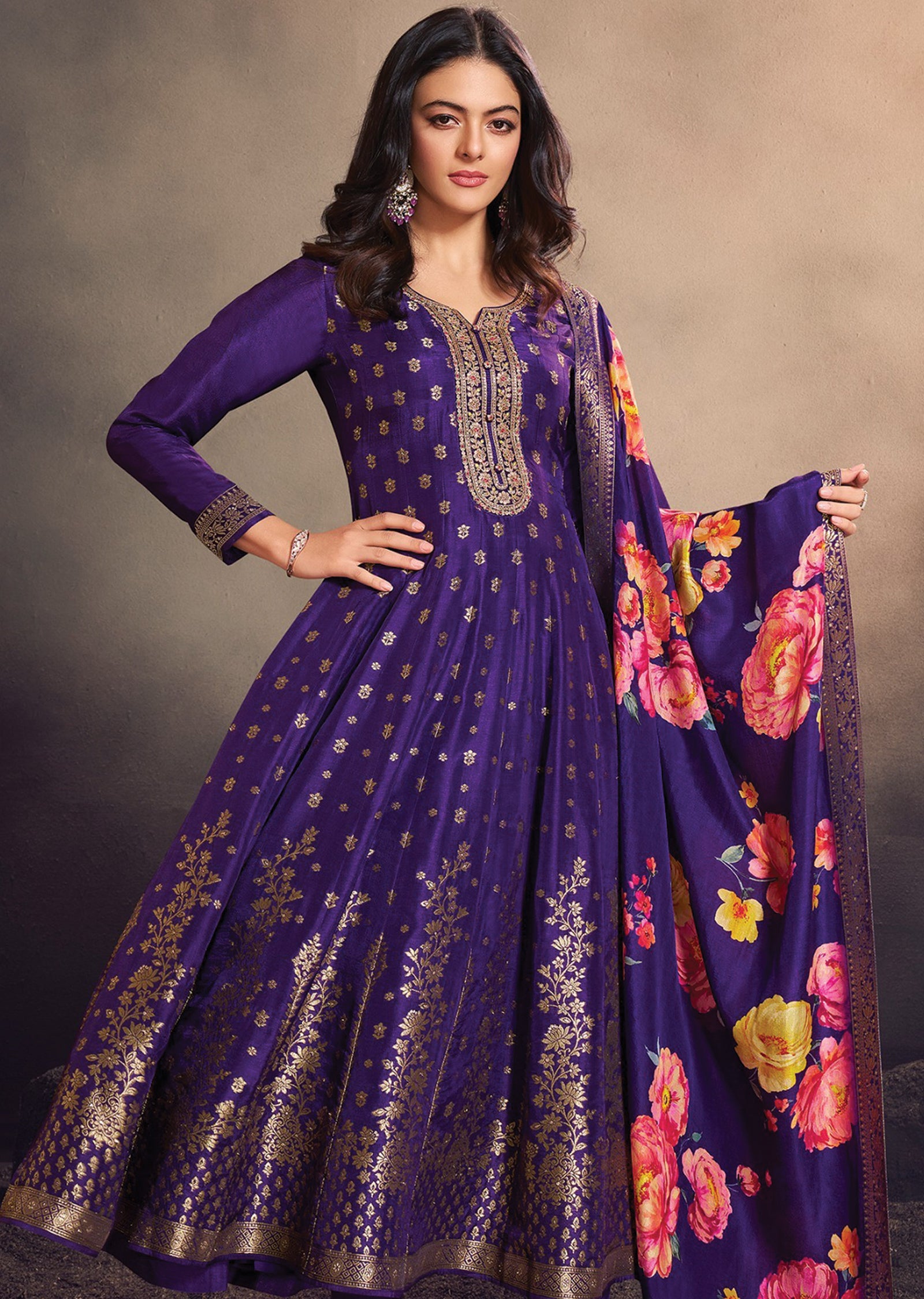 Purple Silk Anarkali Suit