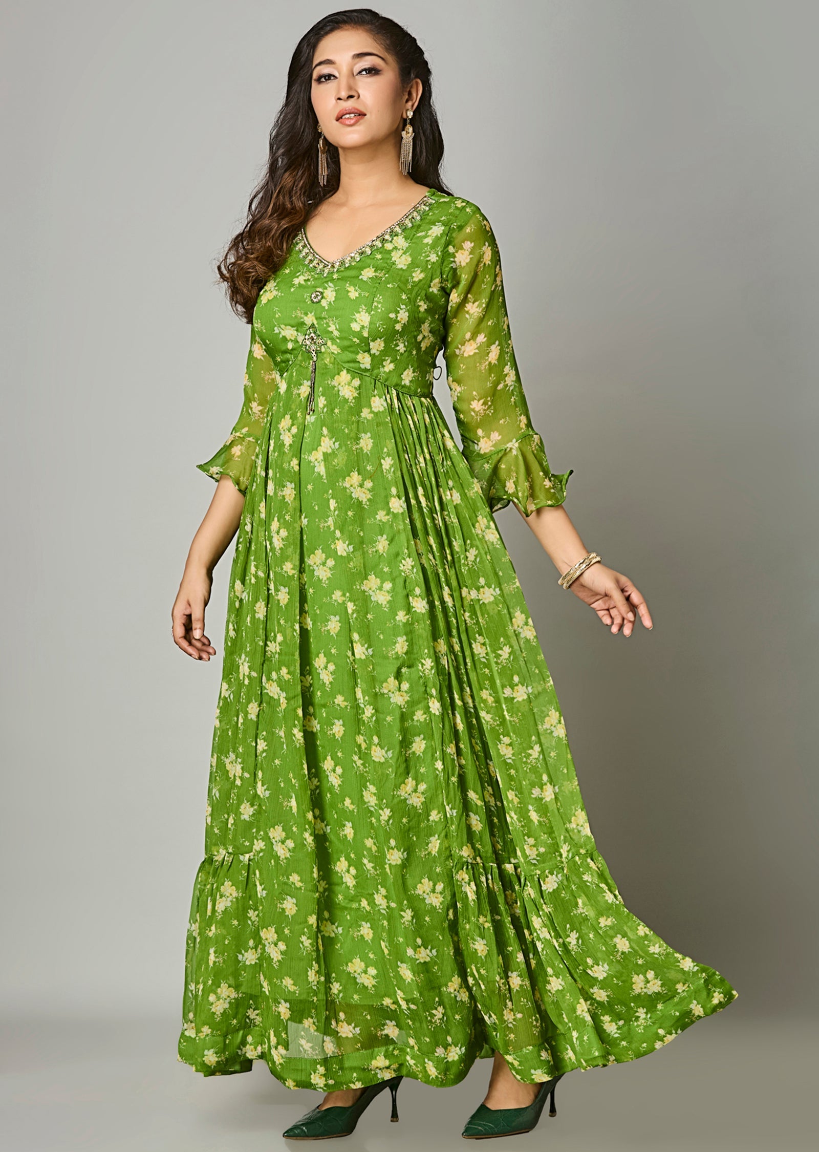 Green Chiffon Long Dress