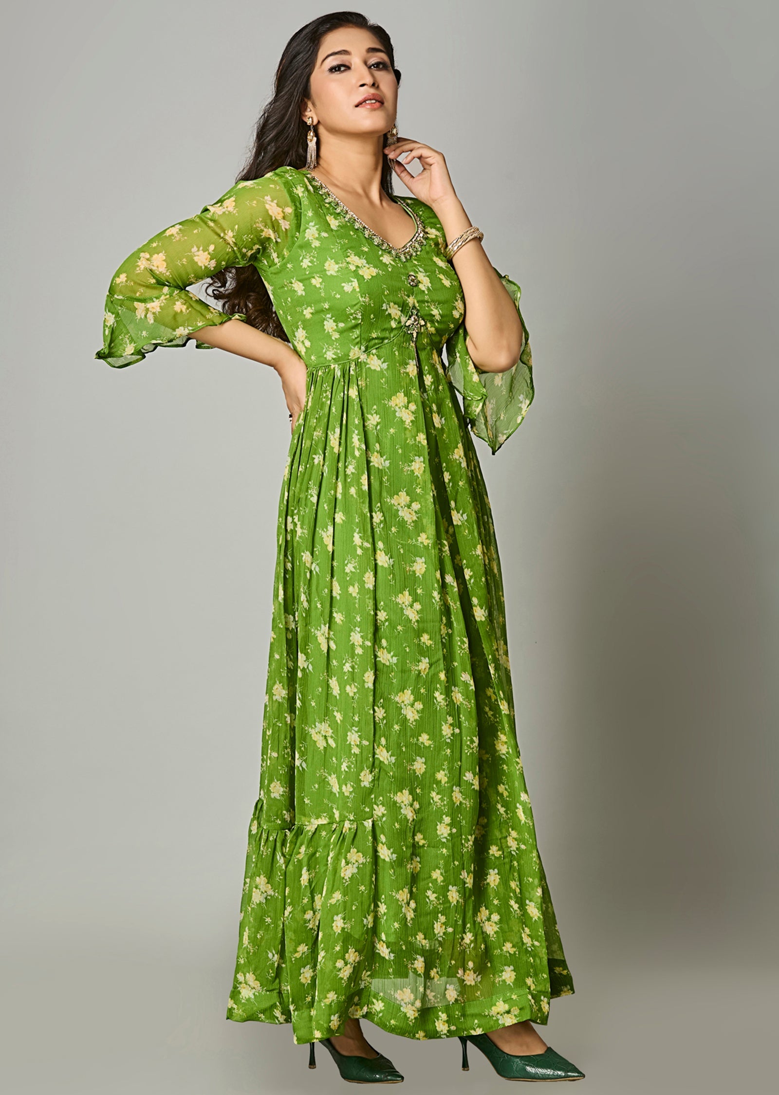 Green Chiffon Long Dress