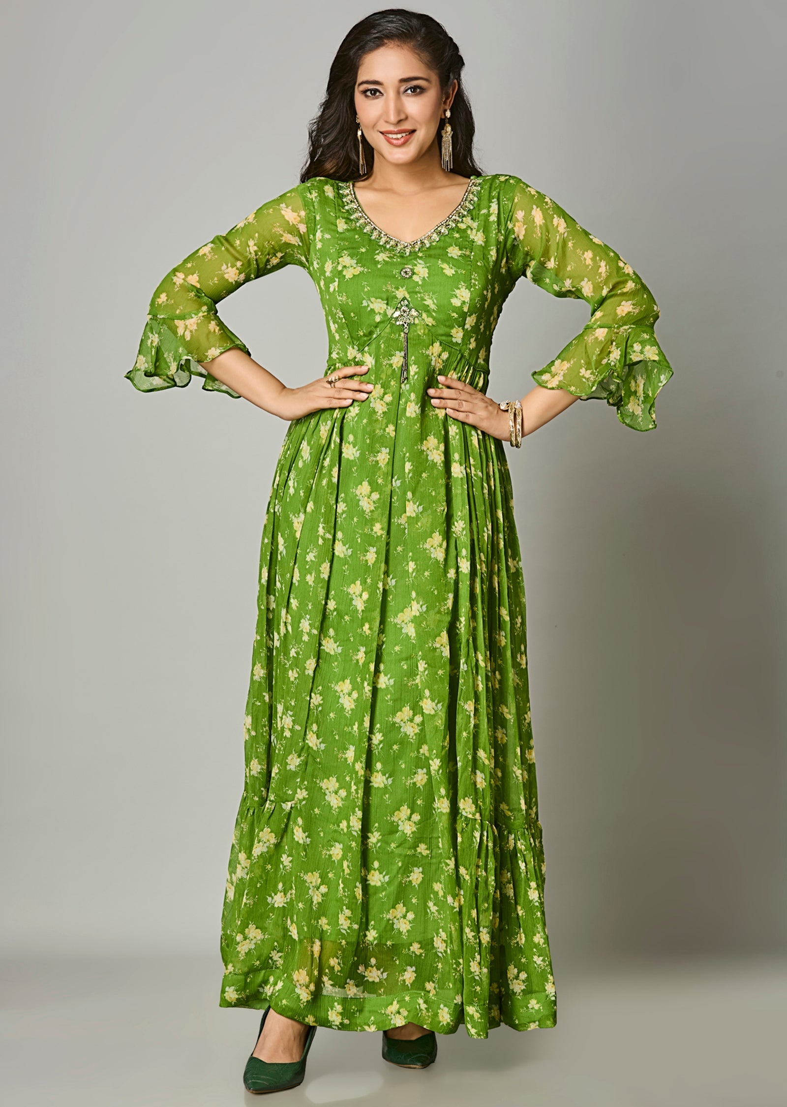 Green Chiffon Long Dress