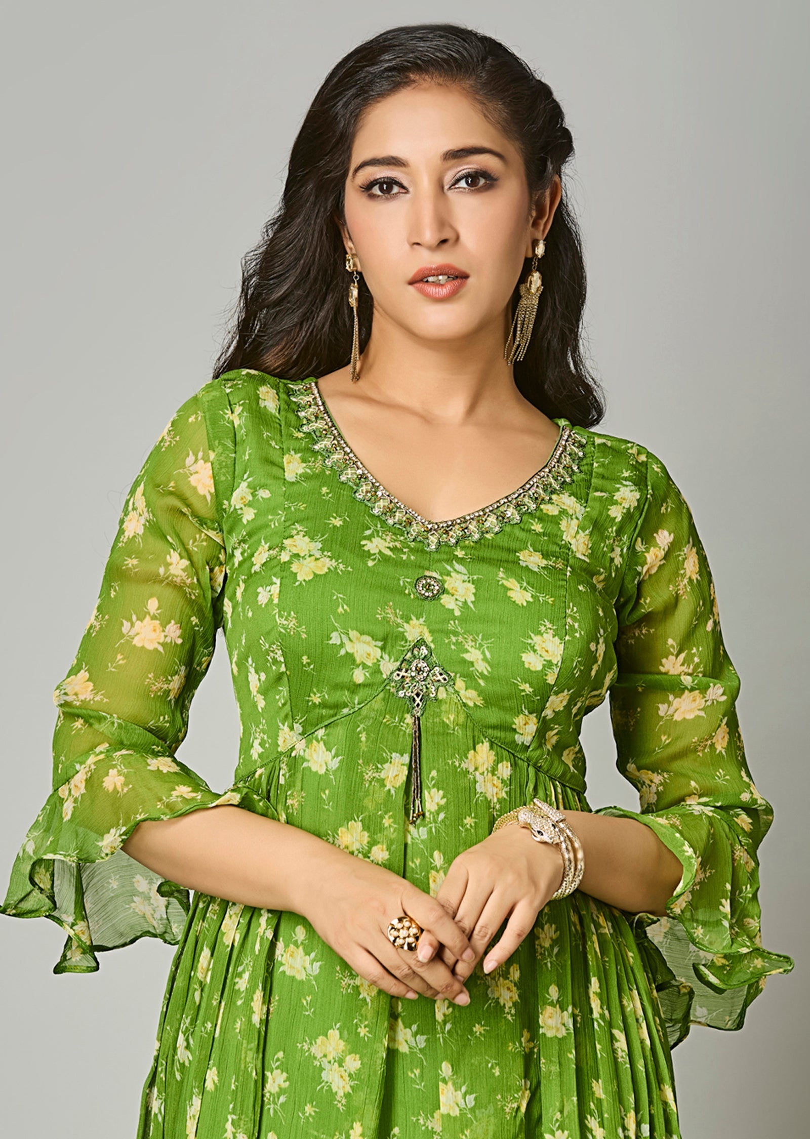 Green Chiffon Long Dress