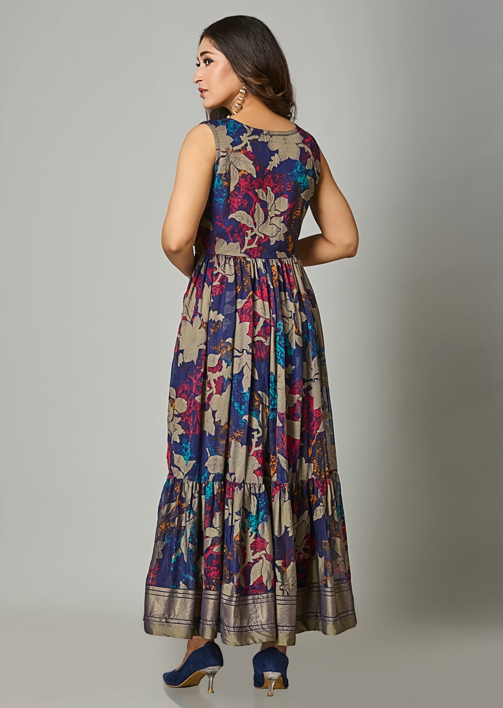 Navy Blue Chiffon Long Dress