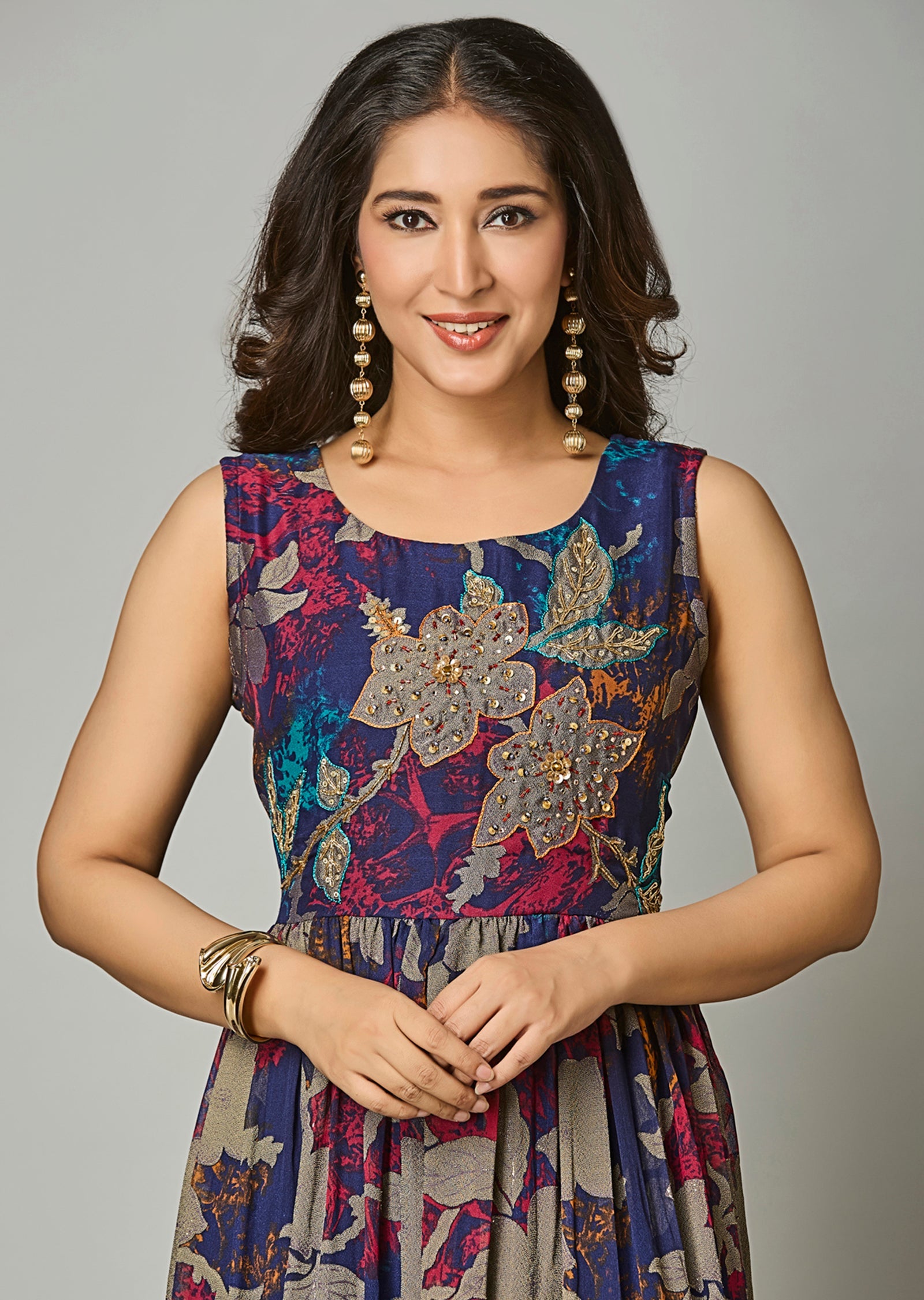 Navy Blue Chiffon Long Dress
