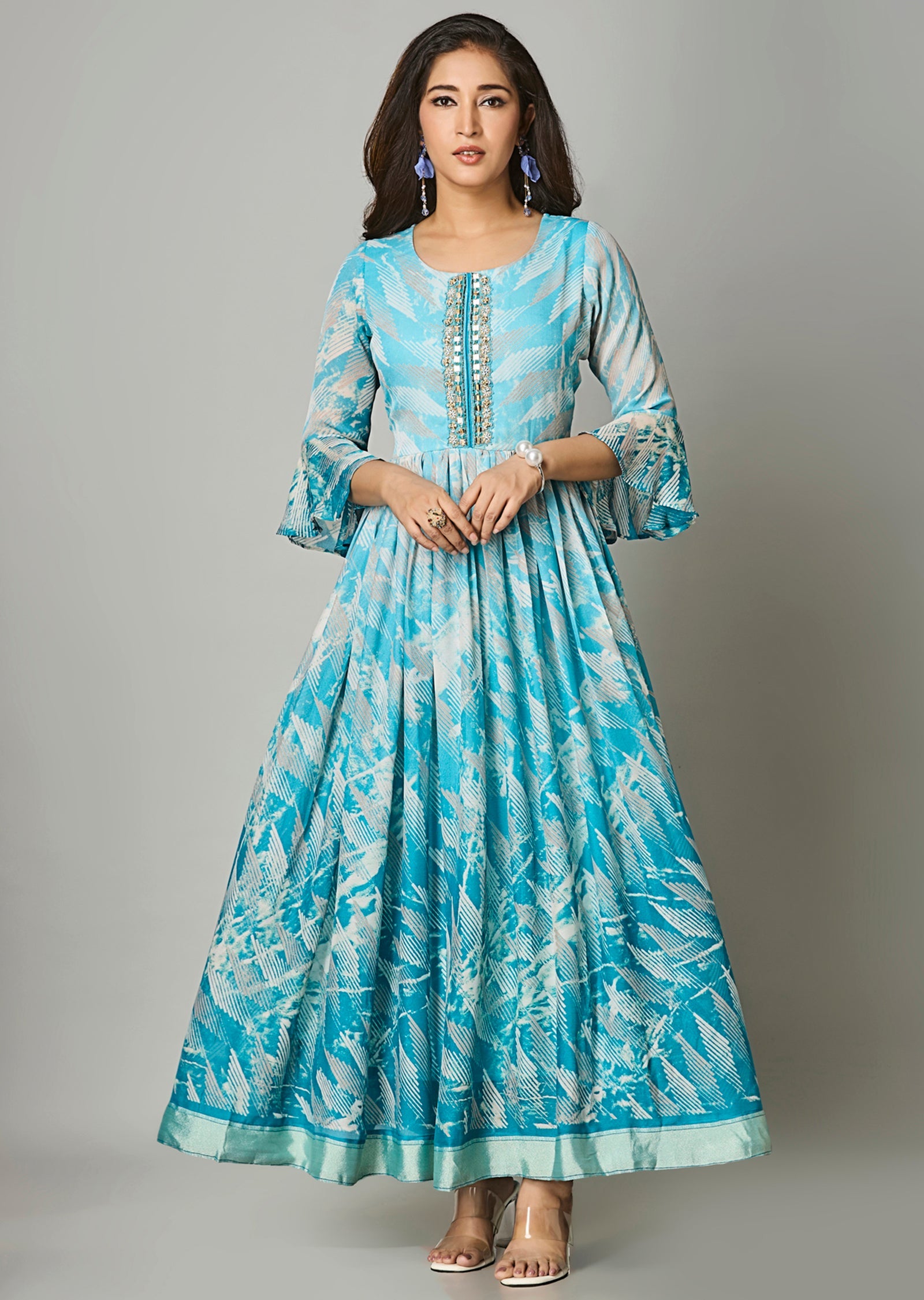 Light Blue Chiffon Long Dress