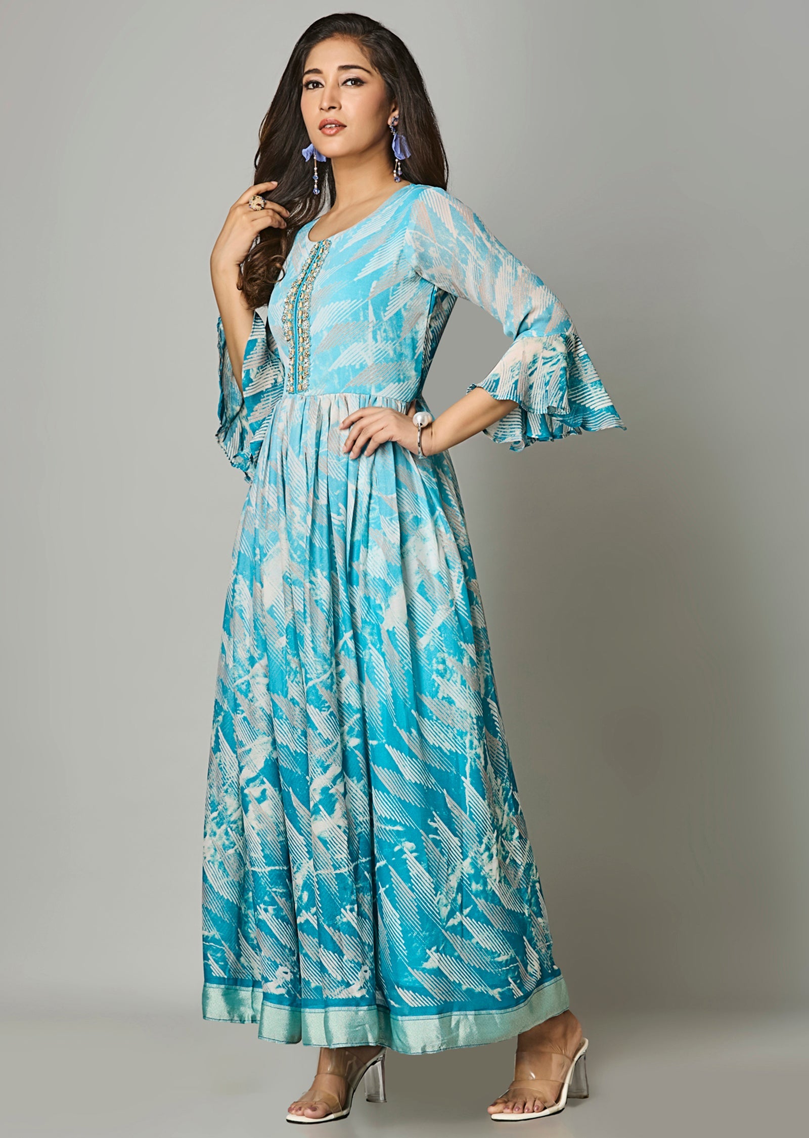 Light Blue Chiffon Long Dress