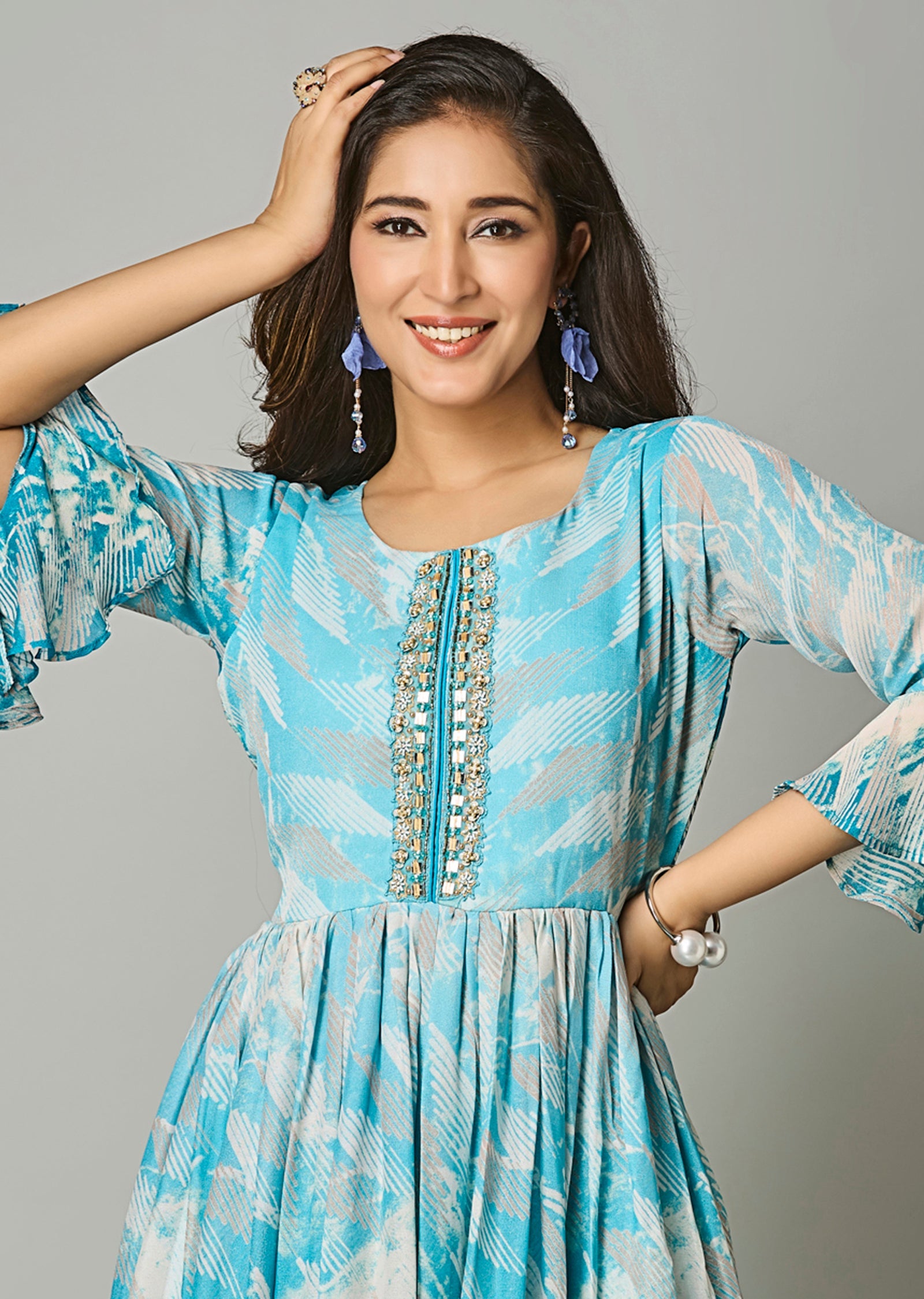 Light Blue Chiffon Long Dress
