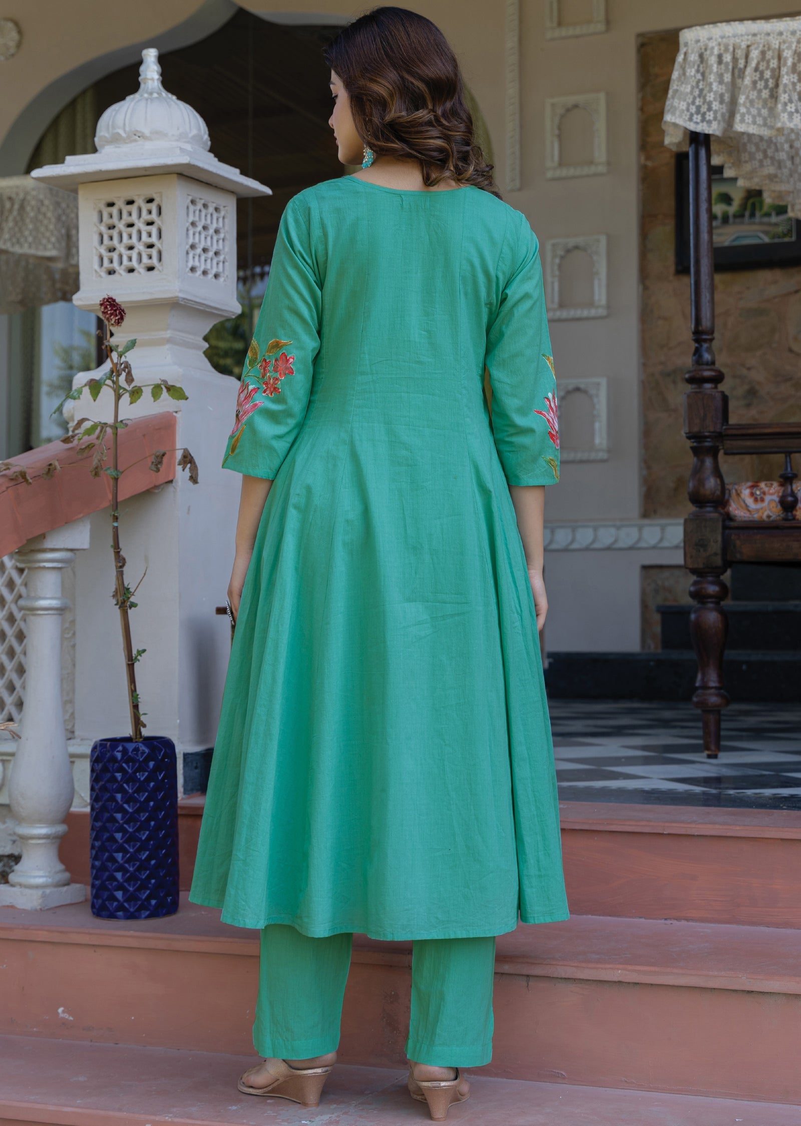 Dusty Green Cotton Anarkali Suit