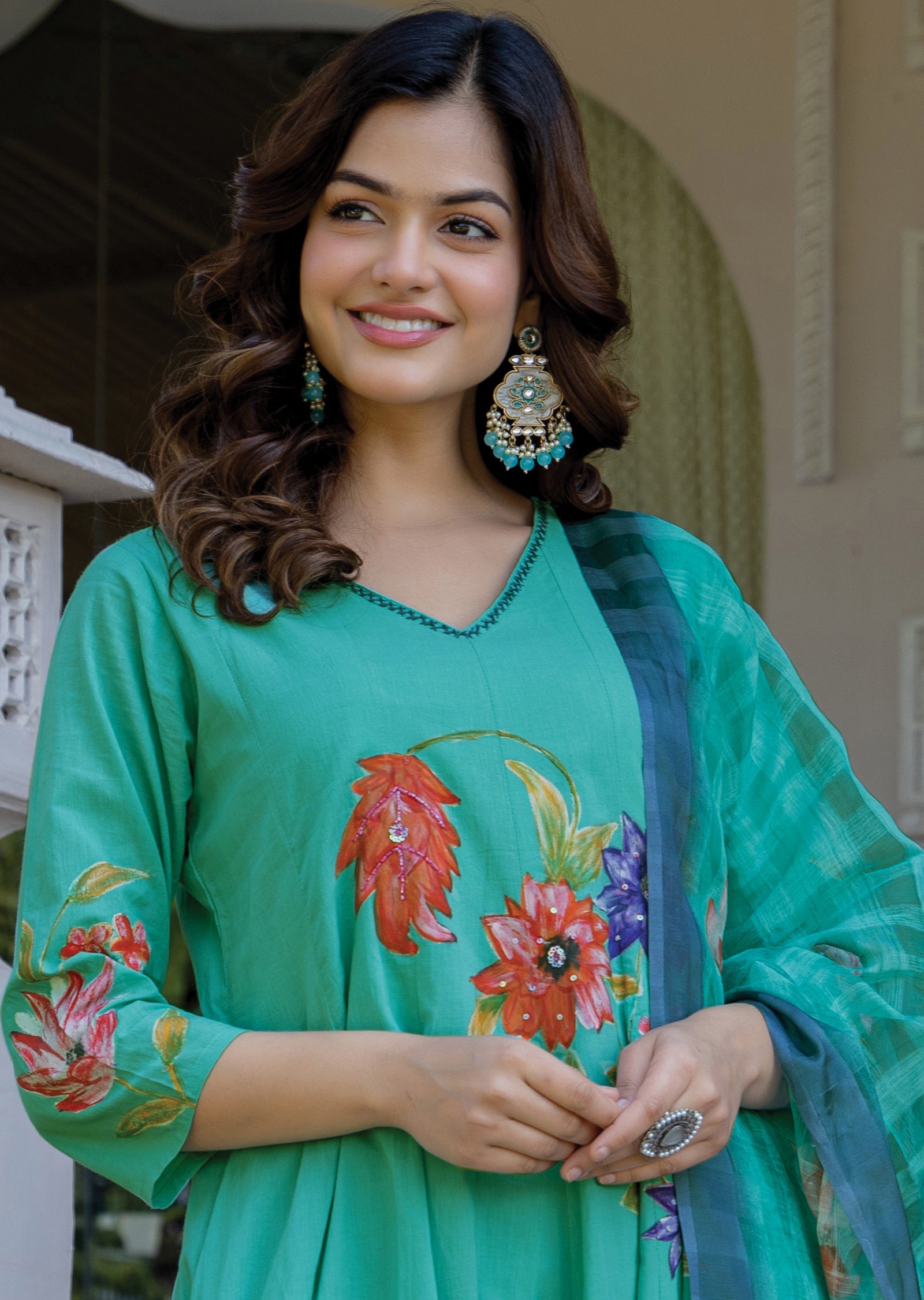 Dusty Green Cotton Anarkali Suit