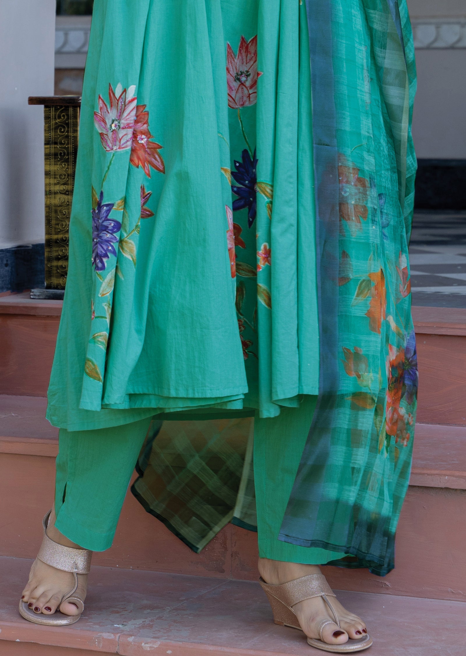 Dusty Green Cotton Anarkali Suit