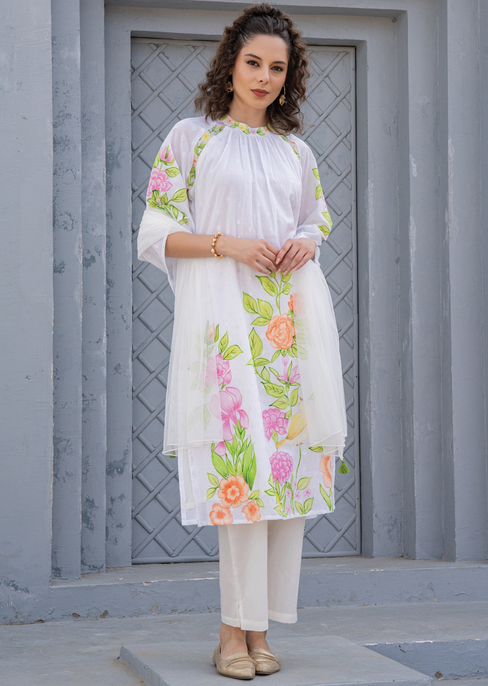 Off White Cotton Straight Cut Suit