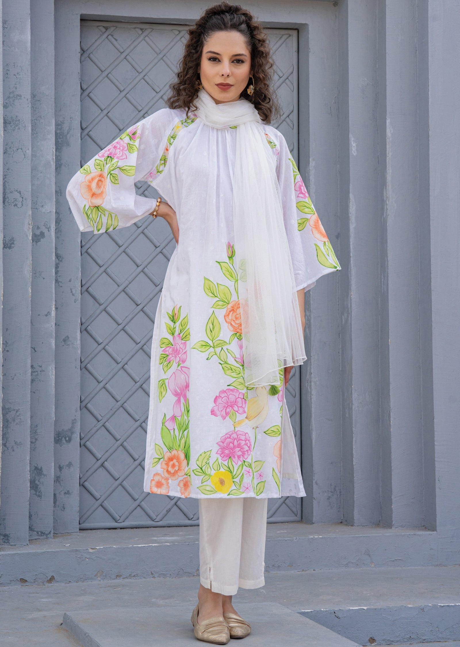 Off White Cotton Straight Cut Suit