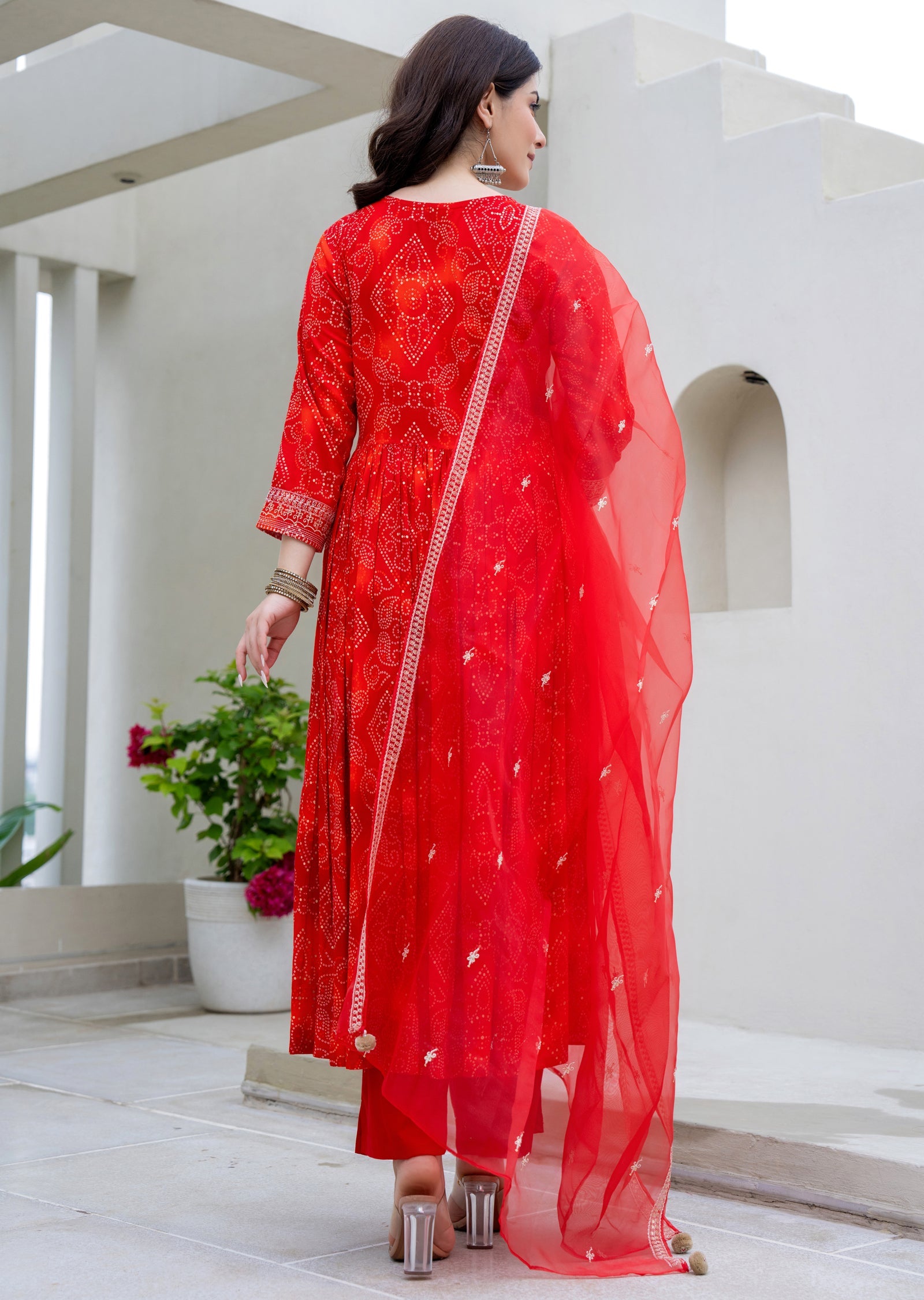 Red Rayon Anarkali Suit